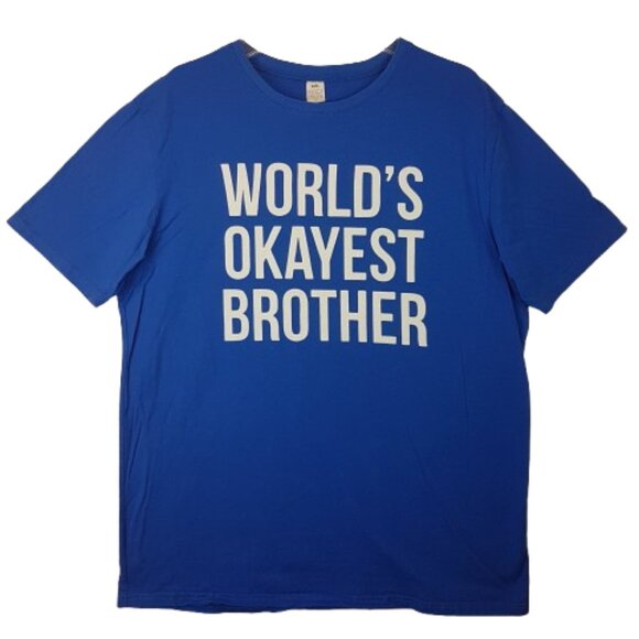 Graphic Tee Shirt Worlds Okayest Brother US XXL Blue White Statement Quote Humor - Picture 1 of 11